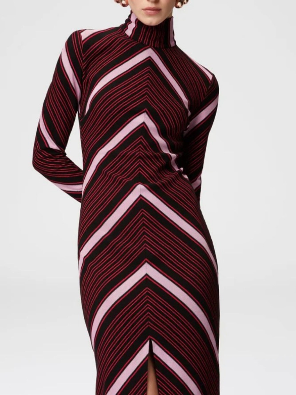 Missoni Pink and Black Chevron Turtleneck Long-Sleeve Dress